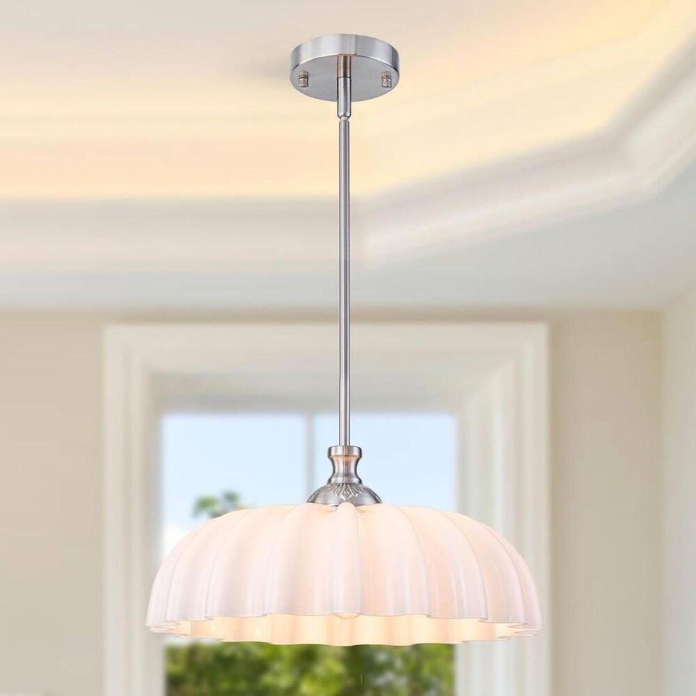 Brand New Phunchoo 16" Milk Glass Pendant Light – Brushed Nickel